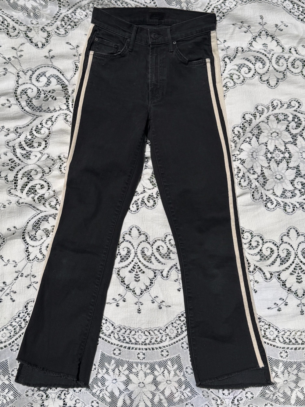 MOTHER Denim Insider Crop Step Fray Jeans with Guilty Racer Stripe